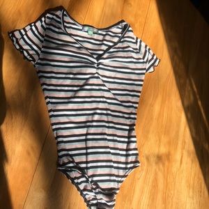 Good Luck Gem Ribbed Striped Body Suit